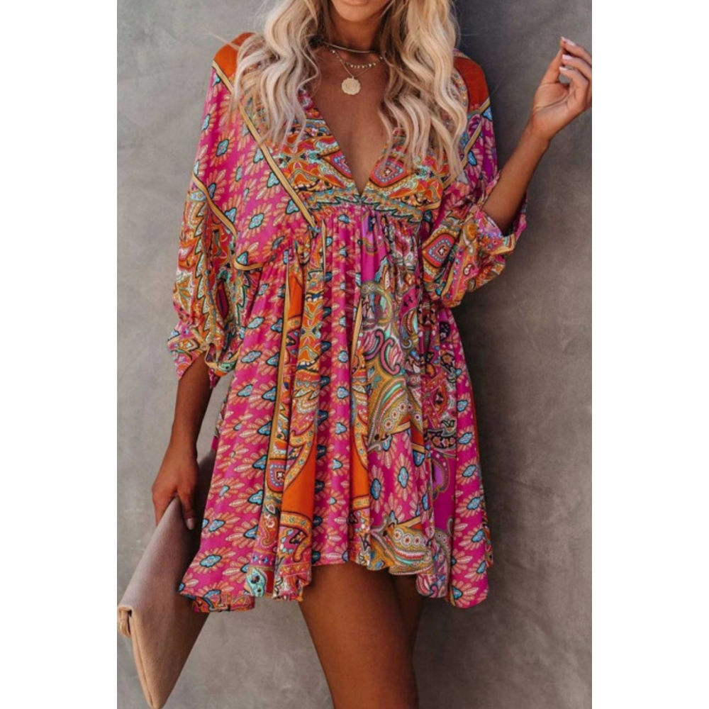 Size S,M,L,XL V-Neck Babydoll Dress